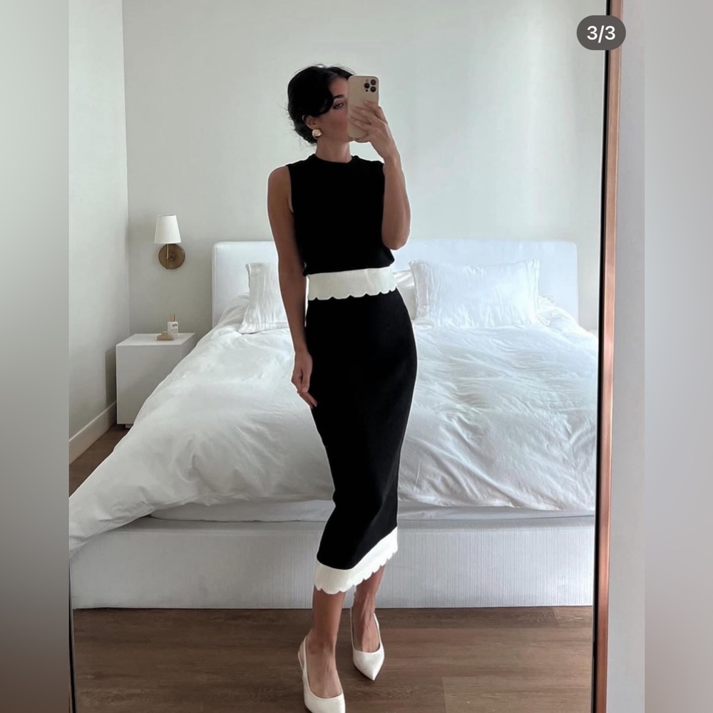 ZARA RIBBED SKIRT AND TOP SET BLACK AND WHITE SIZE SMALL